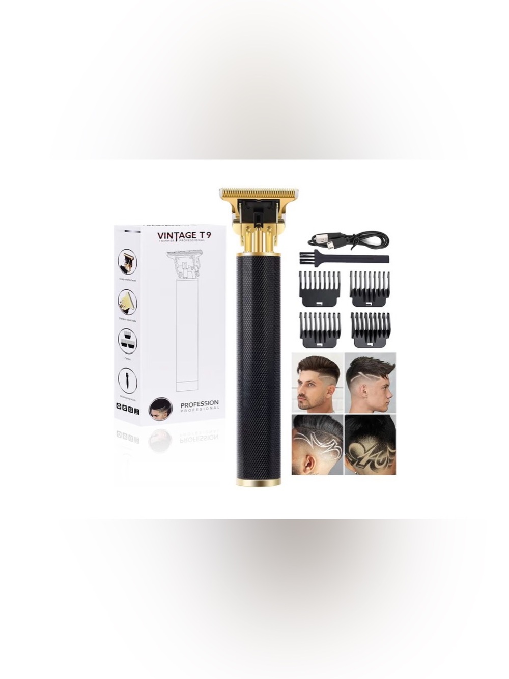 Vintage Gold and Black Cordless Hair Trimmer with Detail Blades